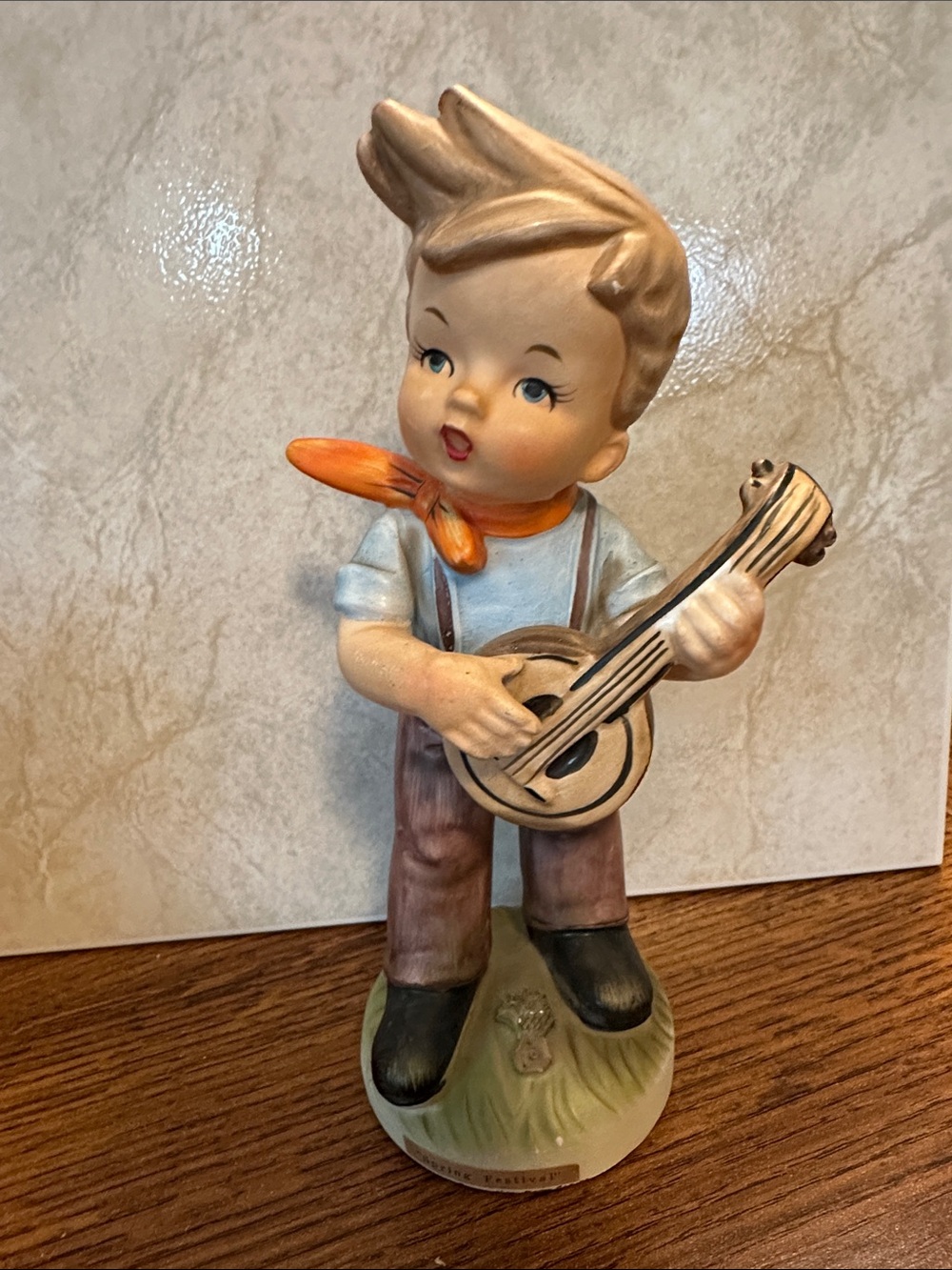 Hand-Painted Little Boy with Mandolin Ceramic Figurine by Erick Stauffer